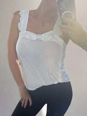J. Crew White Ruffled Strap Tank with Front Knot